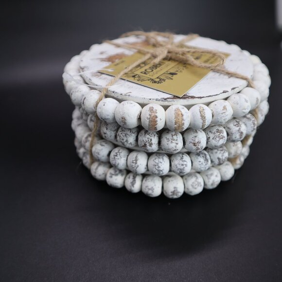 Robert Stanley wood bead coaster set of 4 white washed nwt - Picture 5 of 6